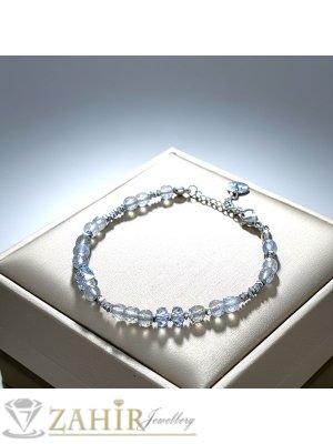 Великолепна гривна за ръка или глезен от естествен сив лабрадорит 4 мм куб фасета, светли абакус кристали и рингове от хематит, стоманени накрайници - GA3187